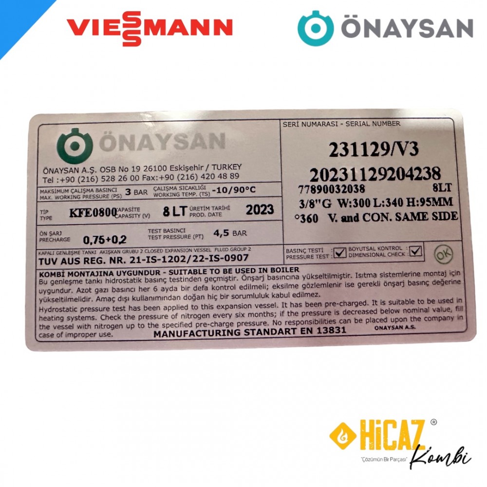 Viessman Dens 100 - w50 genleşme tankı önaysan 8litre 3/8