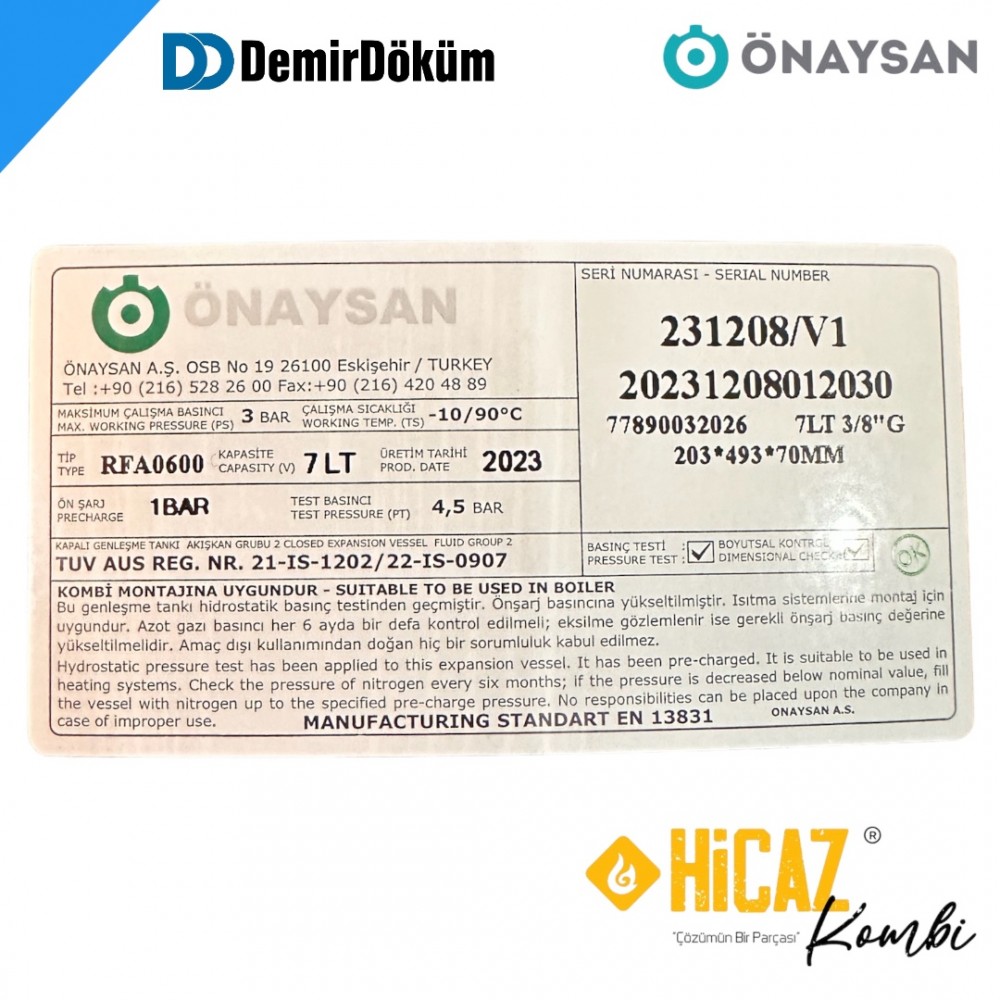 Demirdöküm Nitromix neva genleşme tankı önaysan